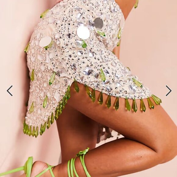 ASOS LUXE Crystal Gem Mirrored Green/Silver Mini Skirt - Picture 2 of 3
